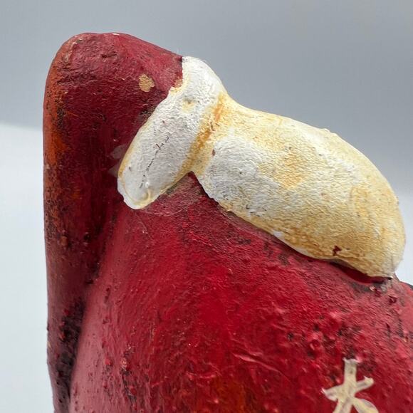 Vintage Ceramic Santa Large Belly Stars Long Stocking Cap Folk Art Christmas - Picture 9 of 12